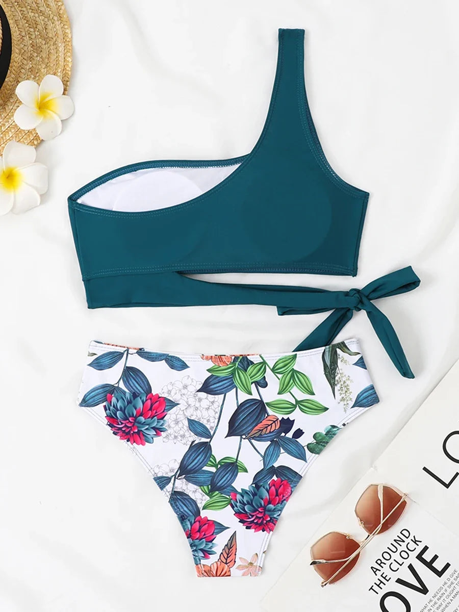 One Shoulder Bikini Set Sexy 2025 Swimsuit Women Solid Padded Swimwear Female Bathers Bathing Swimming Swim Suit Beachwear