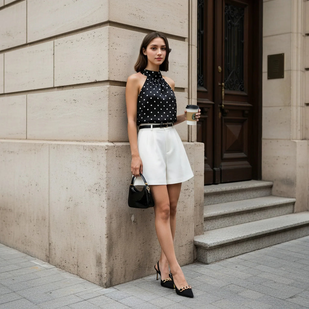 Phantasy Office Lady Polka Dot Tanks Eleghant Halter Black Top Women Sexy Lace up Sleeveless Red Vest 2026 Summer Clothing