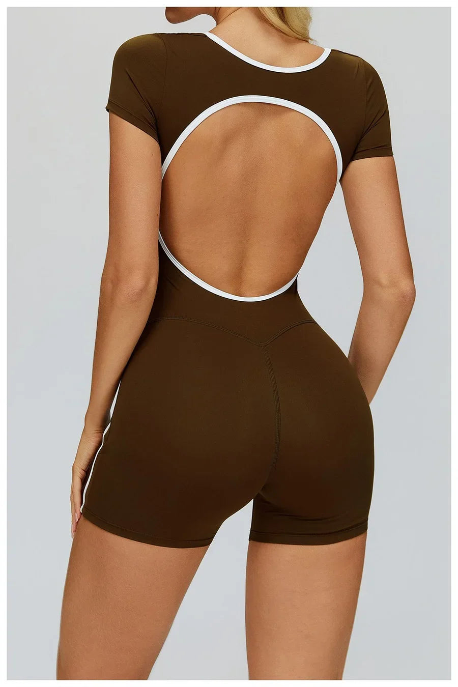 New Jumpsuit Yoga Shorts Backless Hollow Fitness Sportswear Workout Leggings One Piece Suits Sports Bodysuit Gym Women Clothes