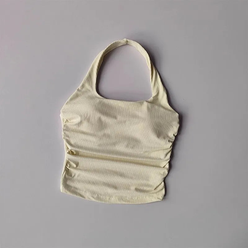 Women's Yoga Sports Vest Threaded Temperament Hanging Neck Exposed Back Suspender One-Piece Chest Cushion Fitness Top