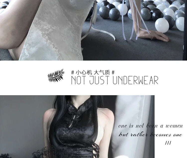 Women Sexy Chinese Traditional Cheongsam Qipao Dress Lingerie High Split Bandage Mini Uniform Dresses Costumes