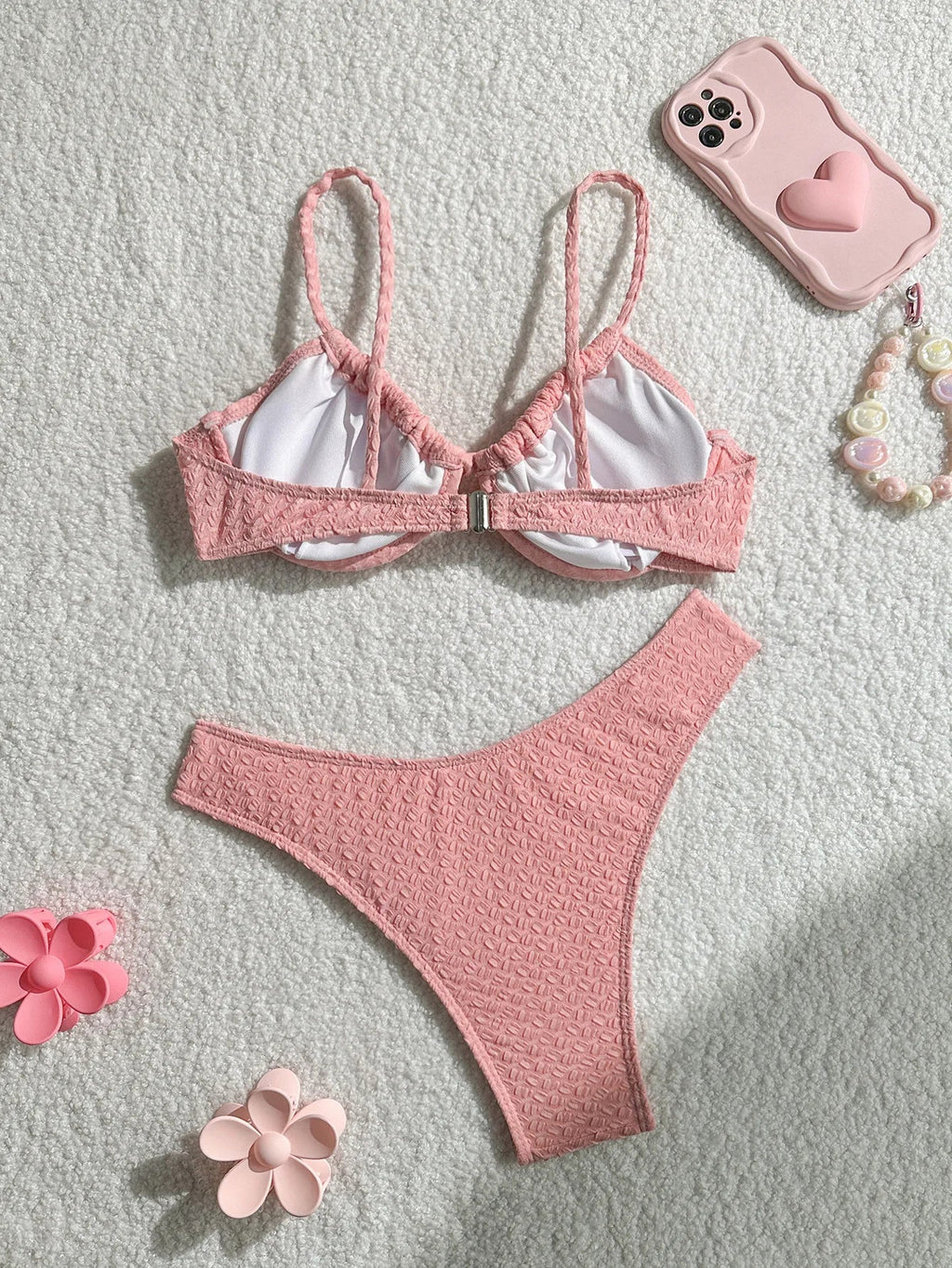 Sexy Pink Bikini Set 2026 Women Front Tie Push Up Underwire Bra Thong Swimsuit Summer Bathing Suit Holiday Two Piece Swimwear