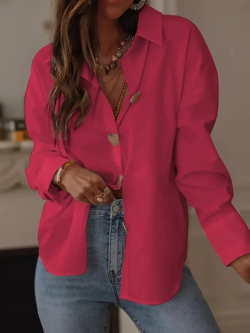 Women Elegant Commute Long Sleeve Shirt Heart Button Down Blouse Casual Office Wear Tops