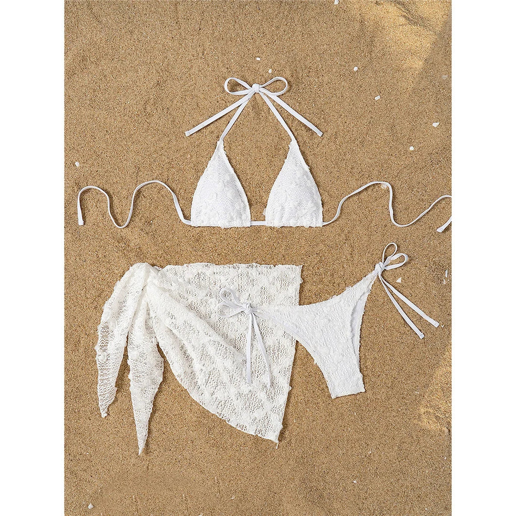 2 Colors Sexy With Sarong Halter Bikini Female Swimsuit Women Swimwear Three-Pieces Bikini Set Bather Bathing Suit Swim V6669B