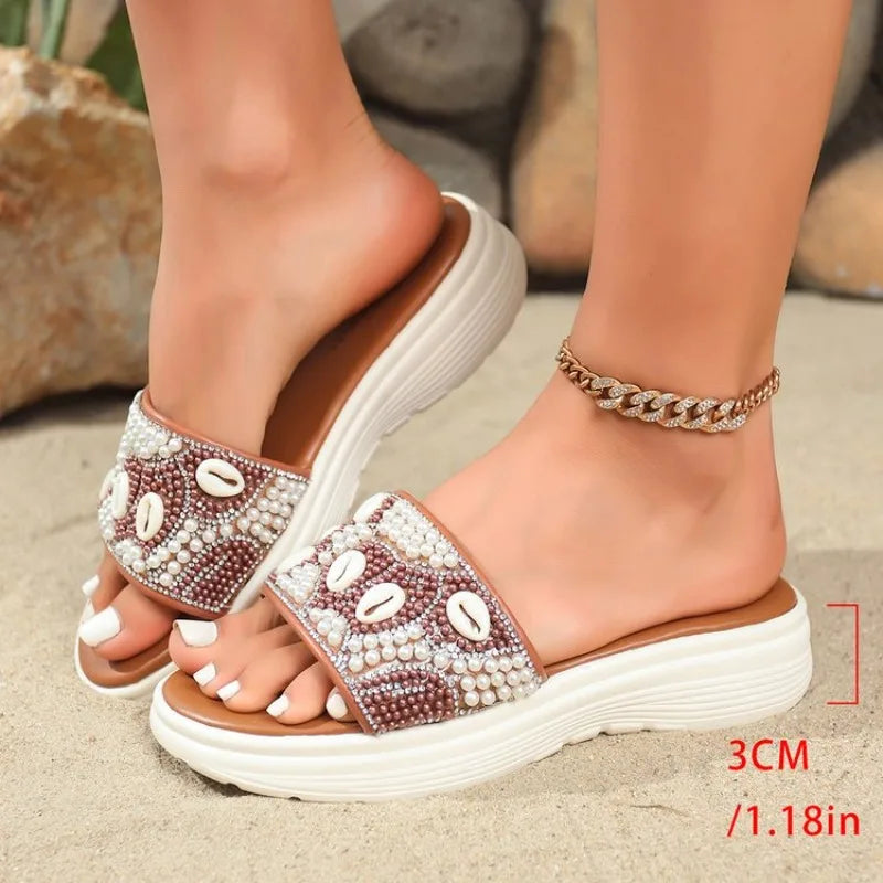 2026  New Series Flat Bottom Leaky Toe with Water Diamond Decorative Slippers Fashion and Comfortable Women's Slippers