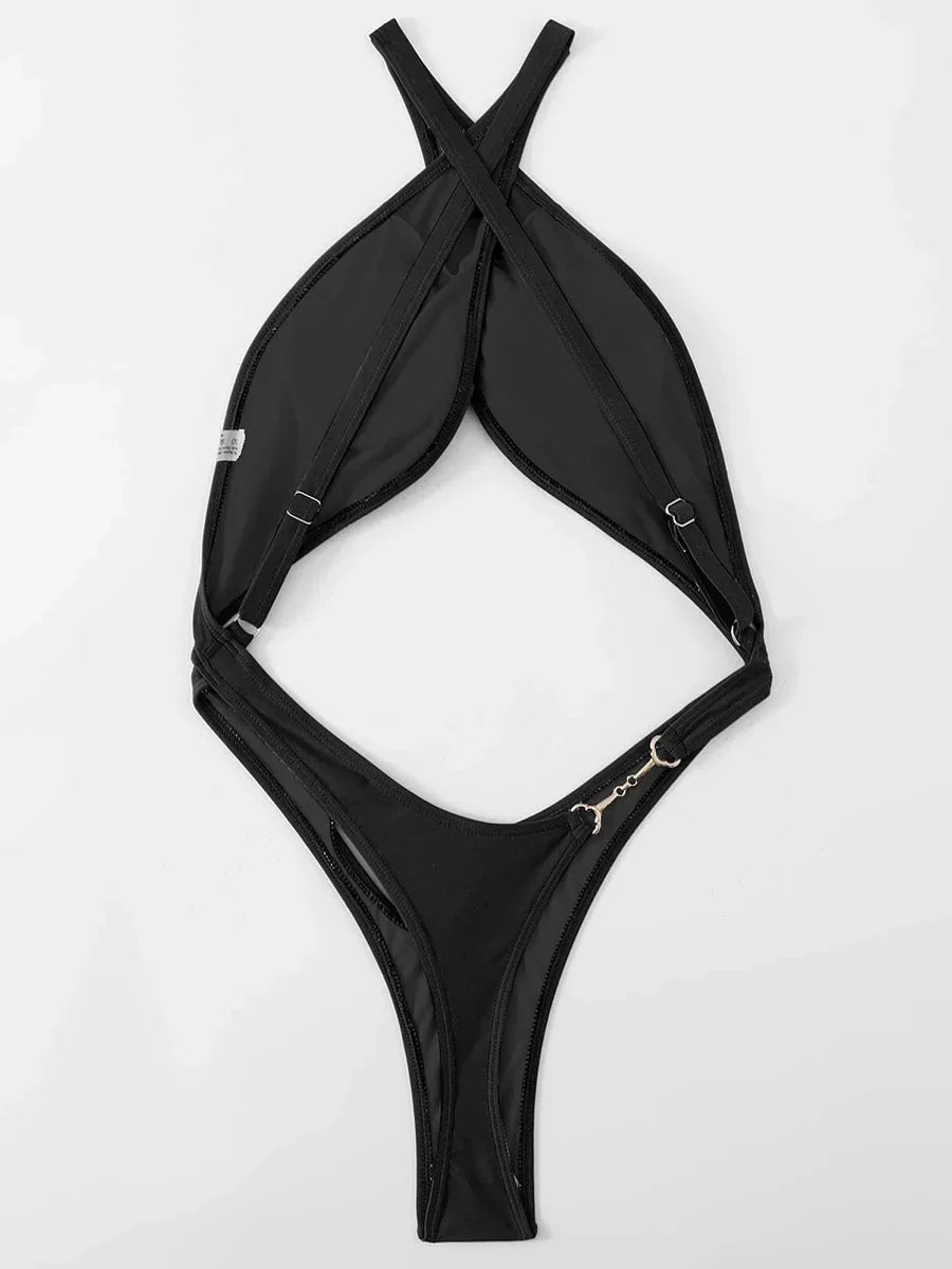 Tummy Cut Out Extreme Micro Thong Female Swimwear One Piece Swimsuit Women Cross Backless Monokini High Cut Bathing Suit Swim