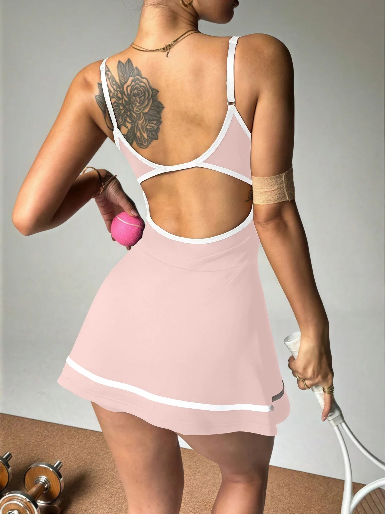Women's color blocked camisole dress hanging sleeveless thickened tennis sportswear slim fit gym sportswear short skirt