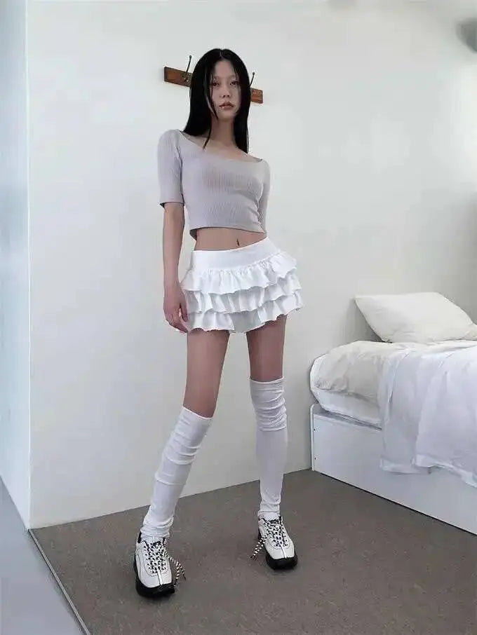 Sweet And Spicy Ballet F-length Skirt With Elastic Waist And Lace Hem Flared Cake-aped Ort Skirt For Young Women 8PO5