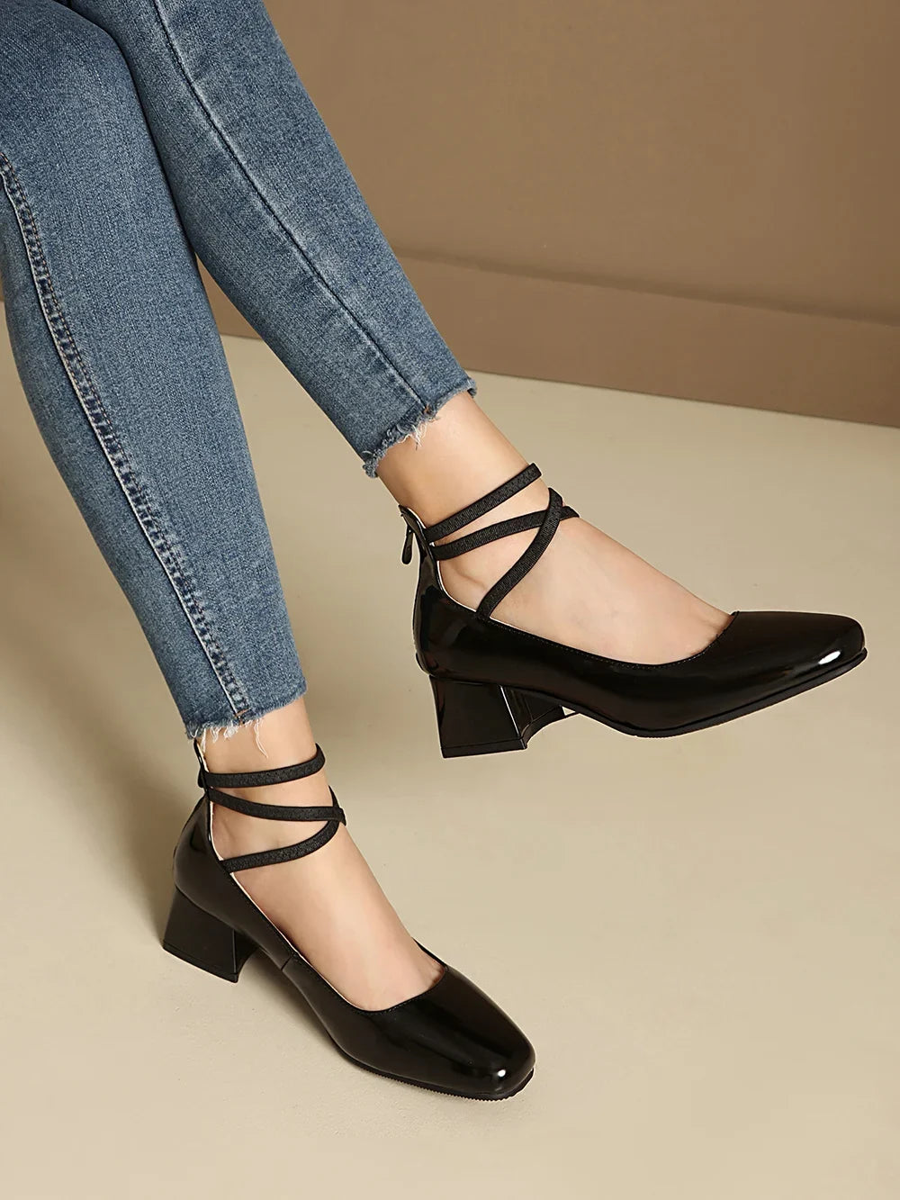 Metallic Silver Gold Women Mary Jane Pumps Square Toe Block Heel Crisscross Ankle Strap Back Zipper Elegant Party Dress Heels