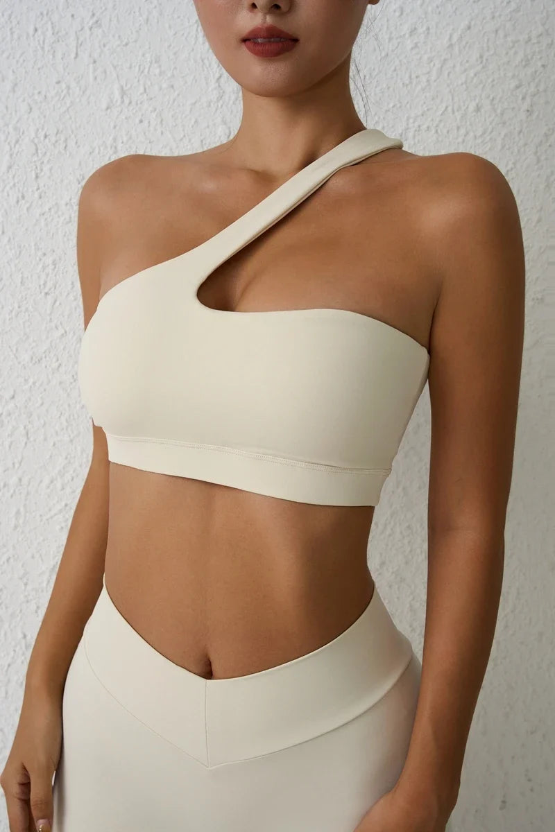 DIAS FIT JOY One-Shoulder Sexy Sports Bra Yoga Fitness Training Outwear with Detachable Beauty Back Design for Women