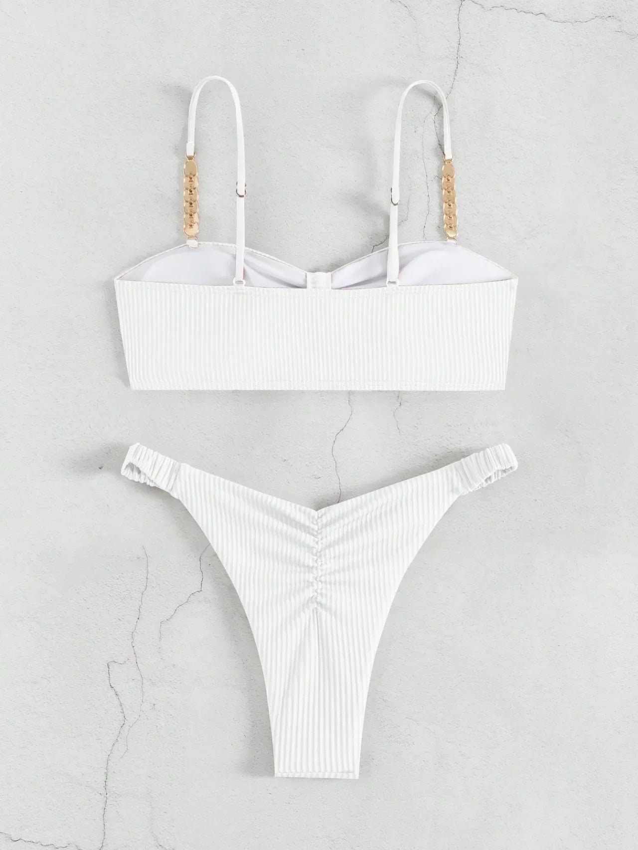 Front Knotted Metal Strap Ribbed Bikini Women Swimwear Female Swimsuit Two Pieces Bikini Set High Cut Bathing Suit Swim Beach