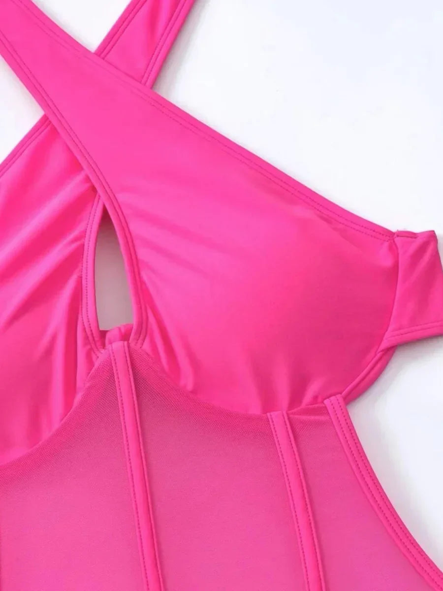 Halter Mesh Sheer Underwired One Piece Swimsuit Women Swimwear Female Backless Hollow Out Monokini High Cut Bathing Suit Swim