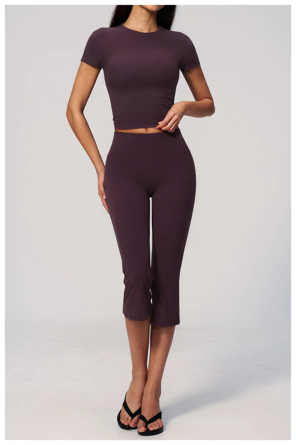 Yoga Set for Women High Waist Hip Lifting Tight Mid Pants Fitness Suit Short Sleeve O Neck Slimming Sports T Shirt Athletic Wear