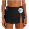 Women Black Swim Skirt 3D White Flower High Waist Side Slit Bikini Cover Up Skirts Beachwear Summer Vacation Beach Swimsuits
