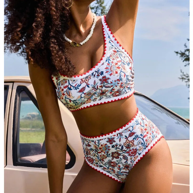 New Sexy Bikinis Print Swimsuits Women's Swimwear Push Up Female Beach Swim Wear Bathing Suits High Waist Bikini Set Pool Bather