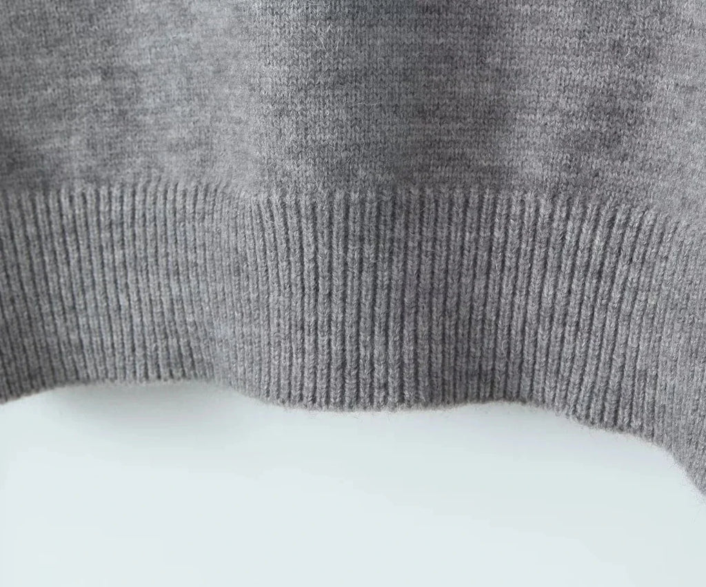 Foridol Grey Flare Sleeve Turn Down Collar Warm Winter Sweater Women Pullover Knitted Jumper Autumn Casual Sweater Loose