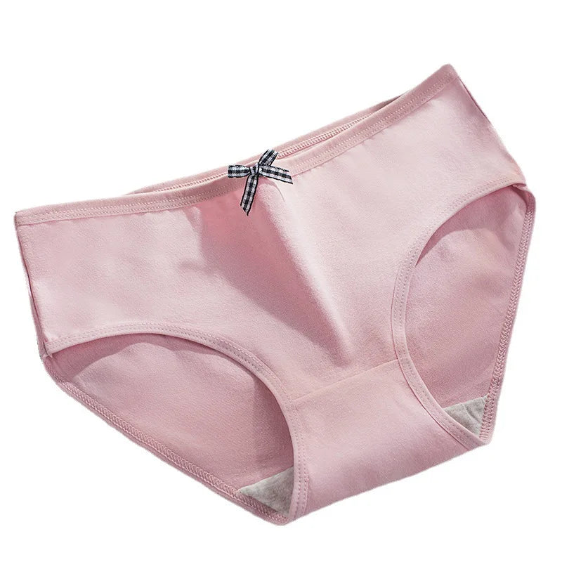 5Pcs Women Underwear Made Of Pure Cotton, Breathable Mid Waist, Pure Color, Thin Breathable Bow Underwear For Girls