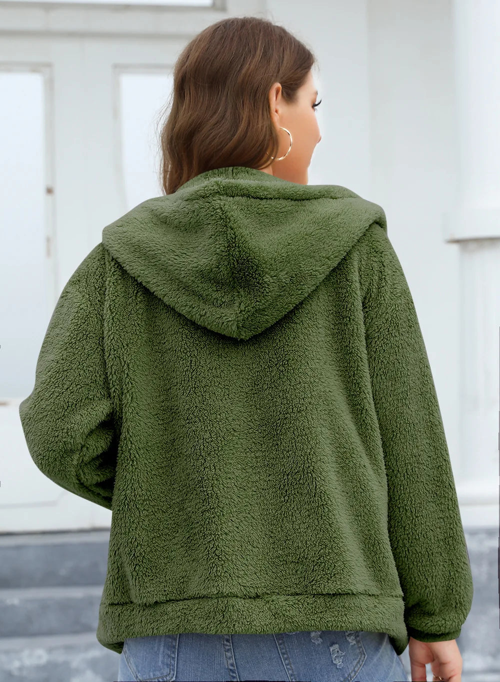 Phantasy Woman Hooded Fleece Coat Womens Casual Jacket Soft Heavy Autumn Winter Solid Hooded Jacket Ladies Outwear Overcoat