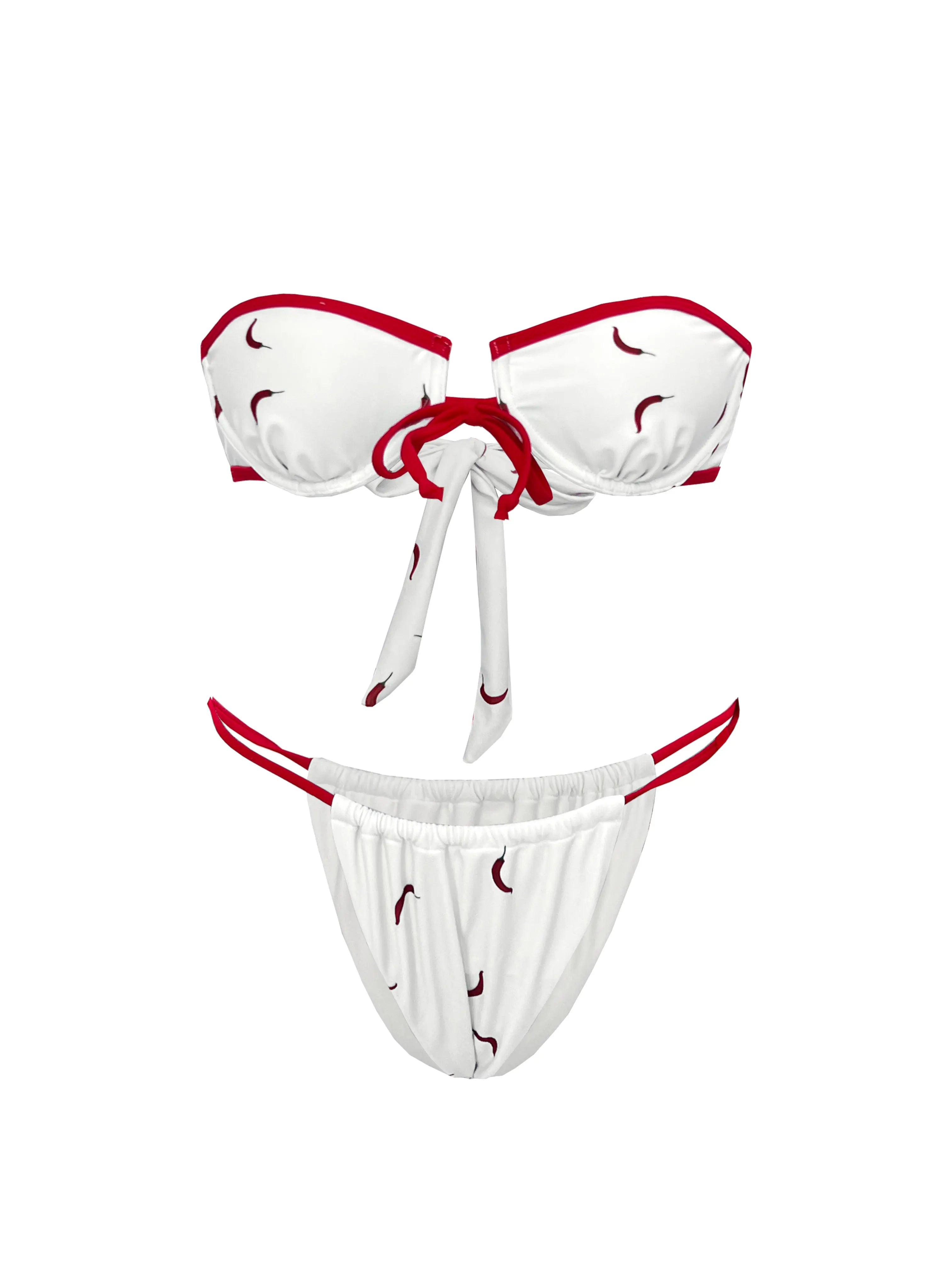 2026 New Glamorous White and Red Bikini with Unique Bow Design Perfect for Summer Beachwear Pool Parties Beach Vacation