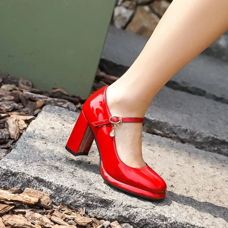 Spring and Autumn New Styles Fashion High-heeled Women's Shoes Shallow Mouth Buckle Square Heel Women Shoes Size 34-45 High 9cm
