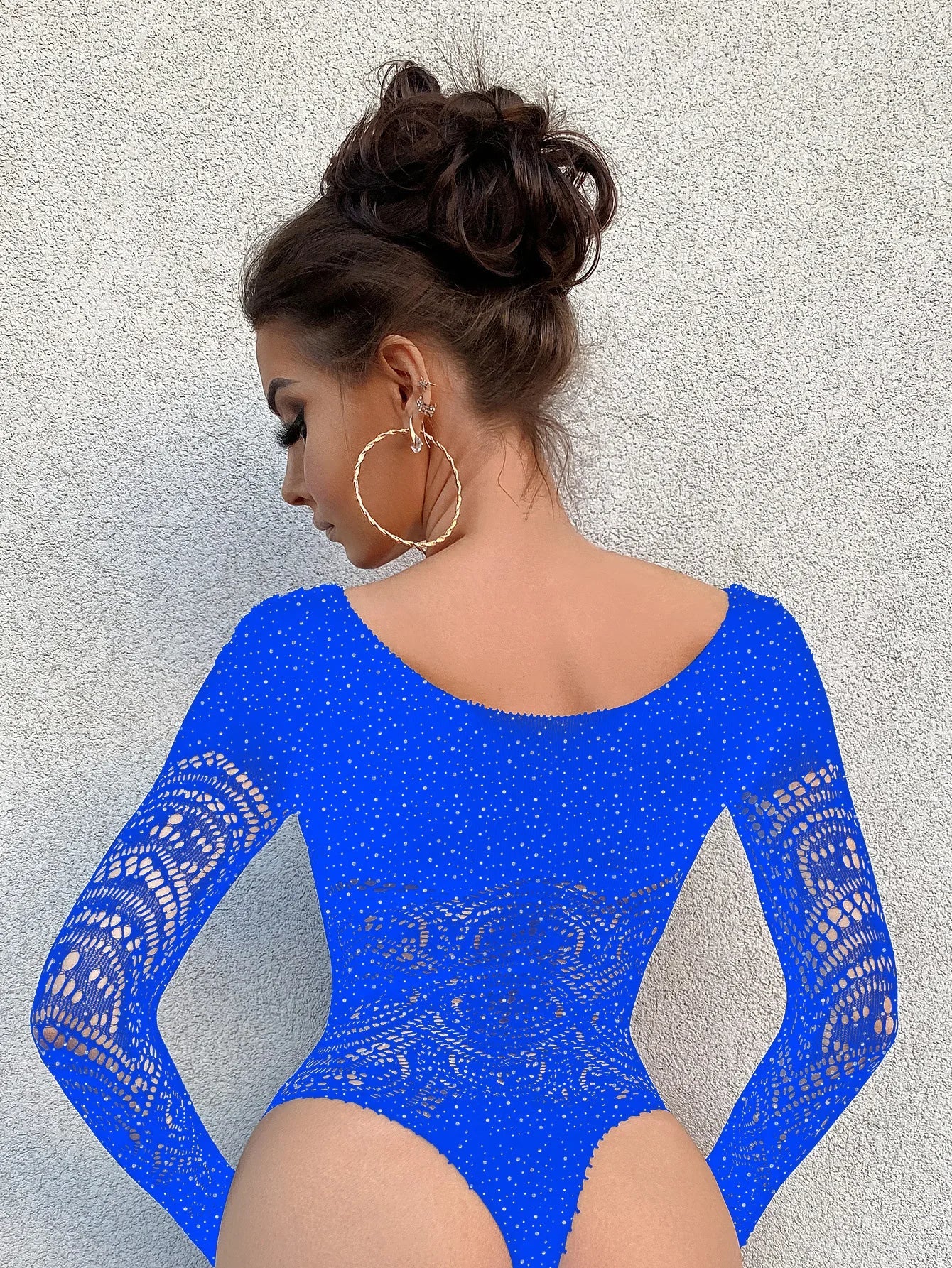 Toucheart Sexy Lingerie Long Sleeve Women's Jumpsuit Hollow Bikini One Piece Sexy Jacquard Solid Color Mesh See-through Bodysuit
