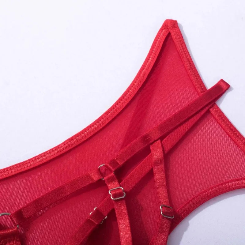 Toucheart 5-Pieces Erotic Lingerie Sexy Hip Skirt For Women Mesh Patchwork Hollow Out See-Through Lure Garters Underwear Suit