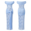 Women Off Shoulder Dress Sleeveless Lace Patchwork Tie-up Summer Long Dress for Cocktail Party