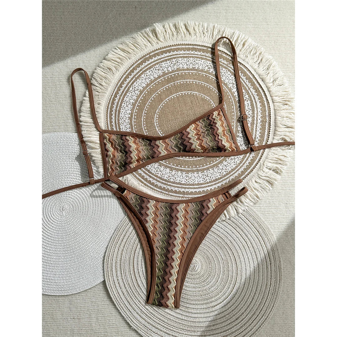 2026 Striped High Leg Cut Brazilian Bikini Female Swimsuit Women Swimwear Two-pieces Bikini set Bather Bathing Suit Swim V8216
