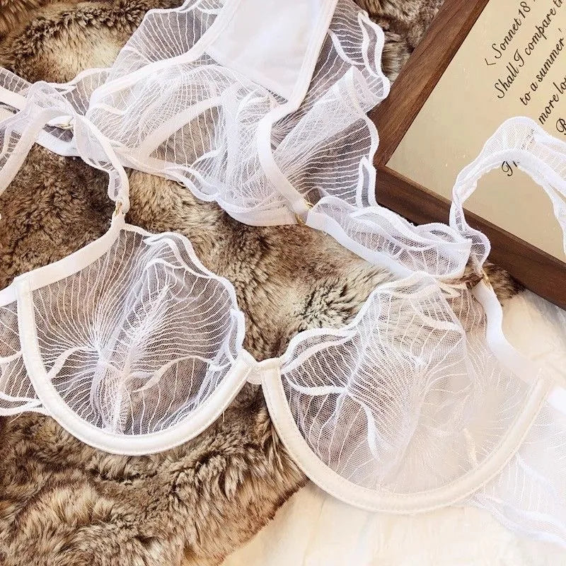 wholesome but hot French Lace Bra Set Flower Embroidery Ultra Thin Push Up Wirefree Niche Comfort CA Delivery S-XL MOYISU 32-38