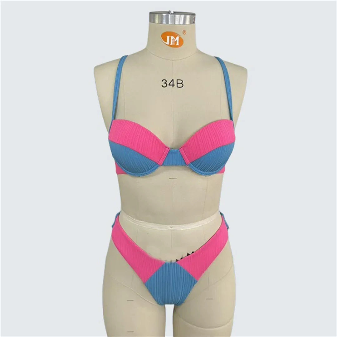 S - XXL Splicing Underwired Bikini Women Swimwear Two-Pieces Bikini Set Female Swimsuit Brazilian Bather Bathing Suit Swim V7530
