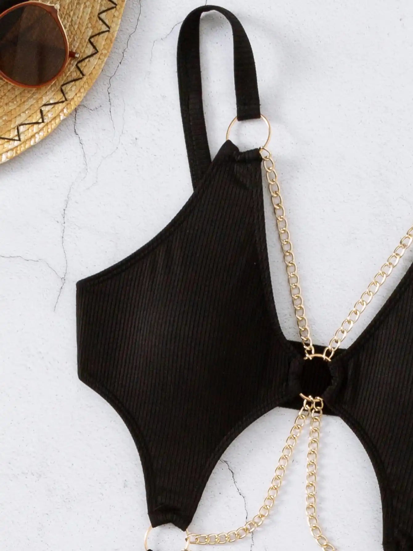 Cut-out Chain Linked One Piece Swimsuit Monokini Swimwear Women 2025 Bathers Padded Beachwear Bathing Swimming Suit Summer