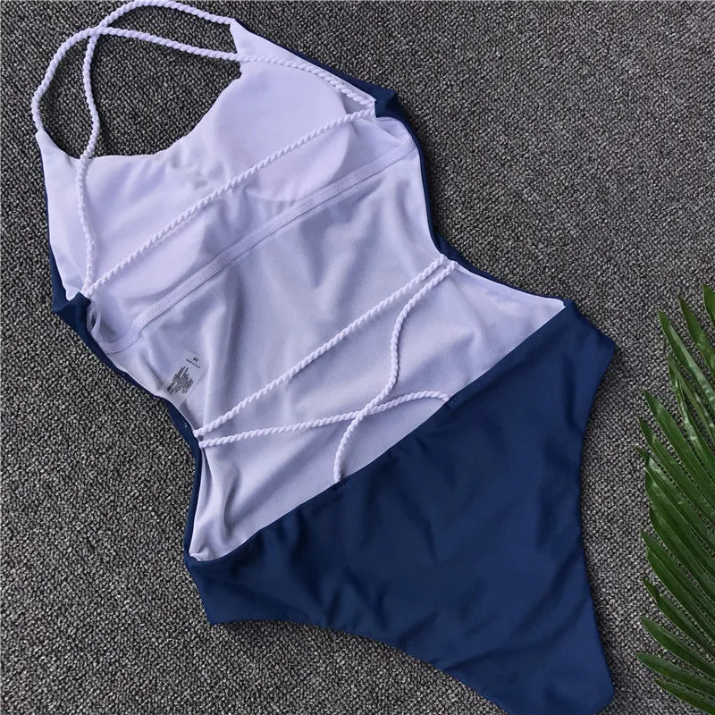 Criss Cross Backless Women Swimwear One Piece Swimsuit Female Monokini High Cut Leg Bather Bathing Suit Swim Beach Wear Lady