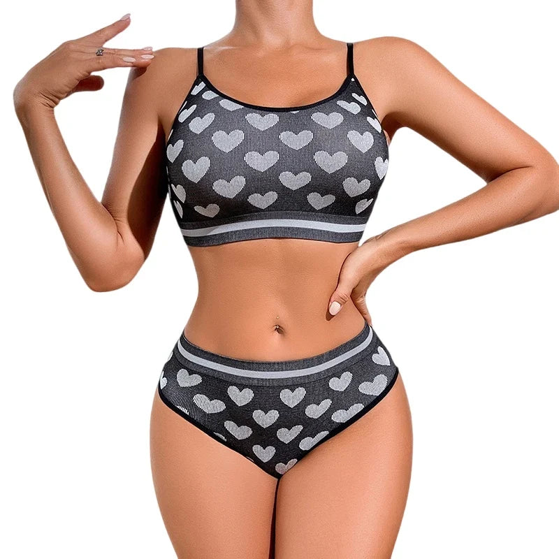 2pcs Seamless Women's Sports Bra Set Underwear Bra Korean Style Push Up No Steel Ring Bra Sexy Tube Top High Elastic Panty Set