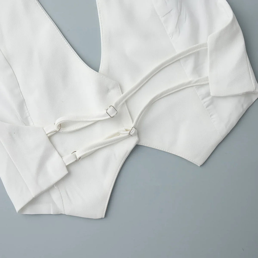 Elegant Halter Neck Backless White Tank Tops Women 2026 Summer Sexy Off Shoulder Buttons Crop Top High Street Lady Solid Vests