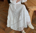 2026 French Retro Heavy Shirt Skirt Hollow Lace Balloon Sleeve Shirt + High Waist Belted Skirt Fashion Suit for Women