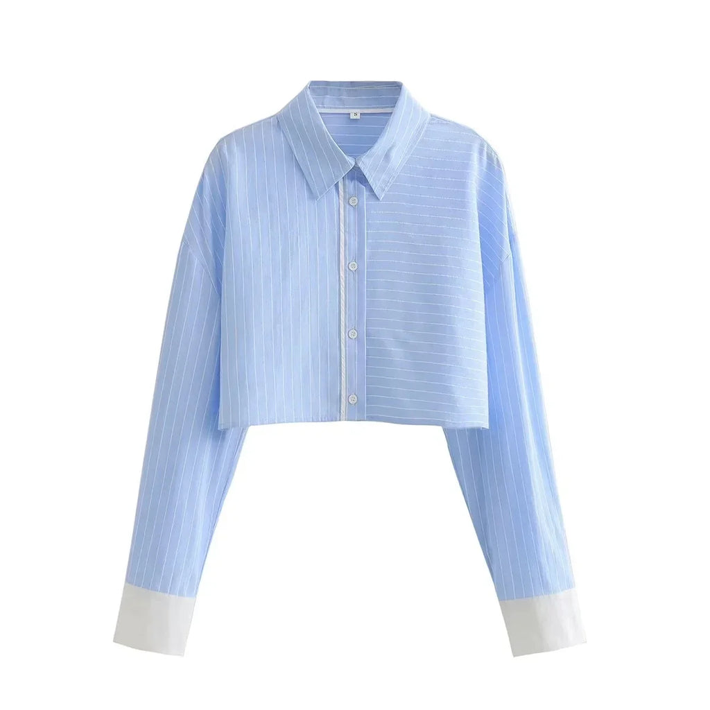 Foridol Stripes Crop Top+shirt 2 Pcs Outfits Women Casual Summer Autumn Casual Set Blue Matching Set Shorts Set Female Suit