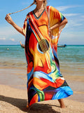 2026 New Colorful Kaftan Tunic Beach Dress Beach Wear Beachwear Beach Cover Up Cover-upsLoose Maxi Dress Female Women V4428