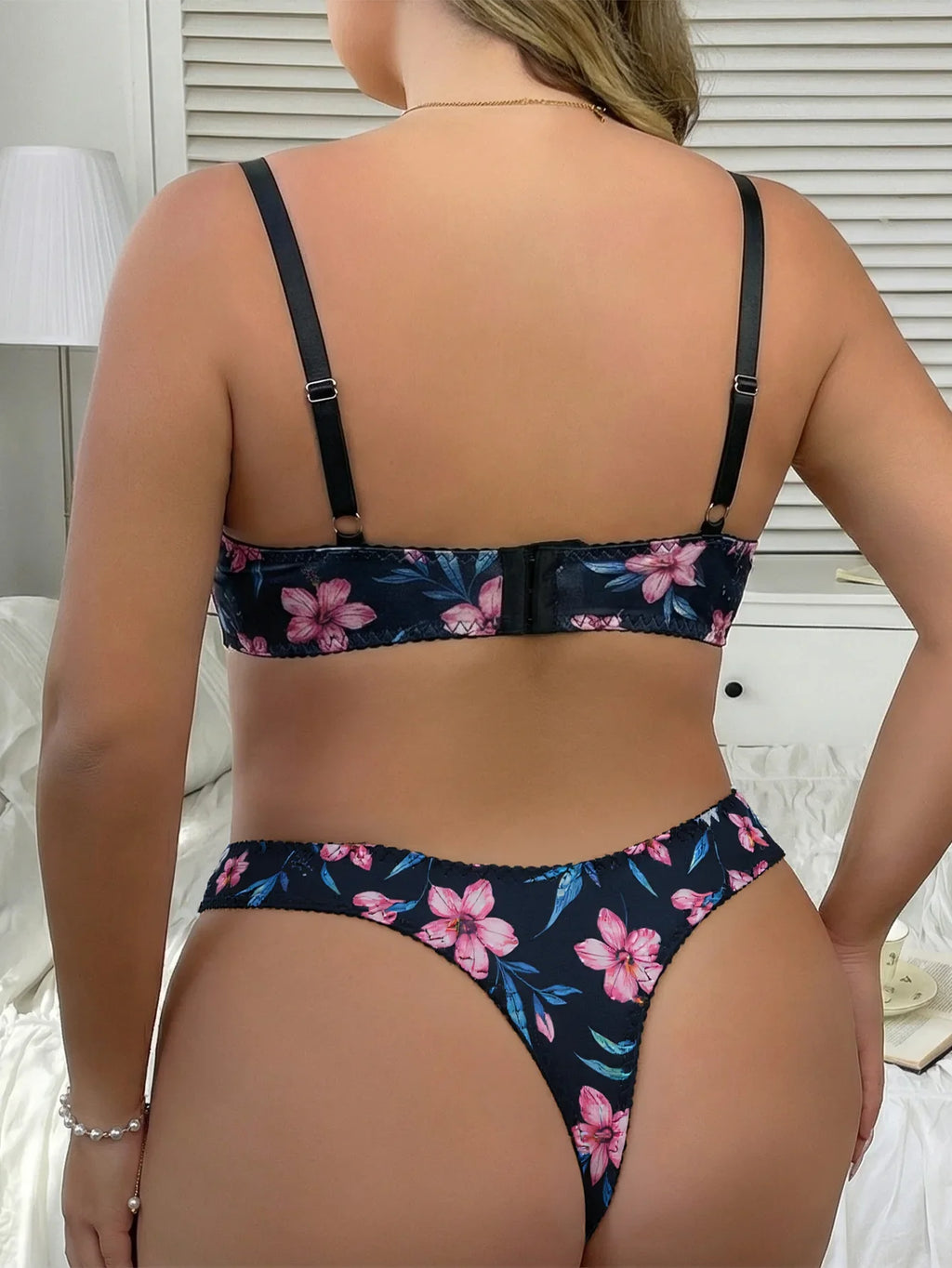 Women’s Hot Selling Sexy Plus Size Lingerie Set, Thin Lace Floral Print Push Up Bra, Big Bust Support