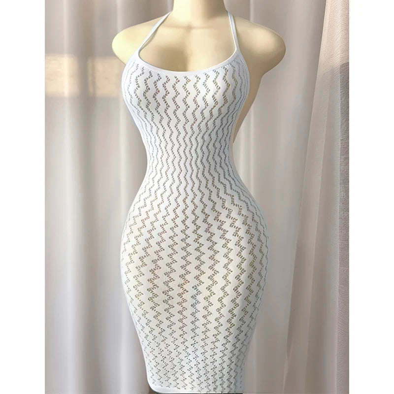 1PC Women Sexy Fishnet Beach Cover Up Hollow Out Bodycon Dress See Through Summer Swimwear