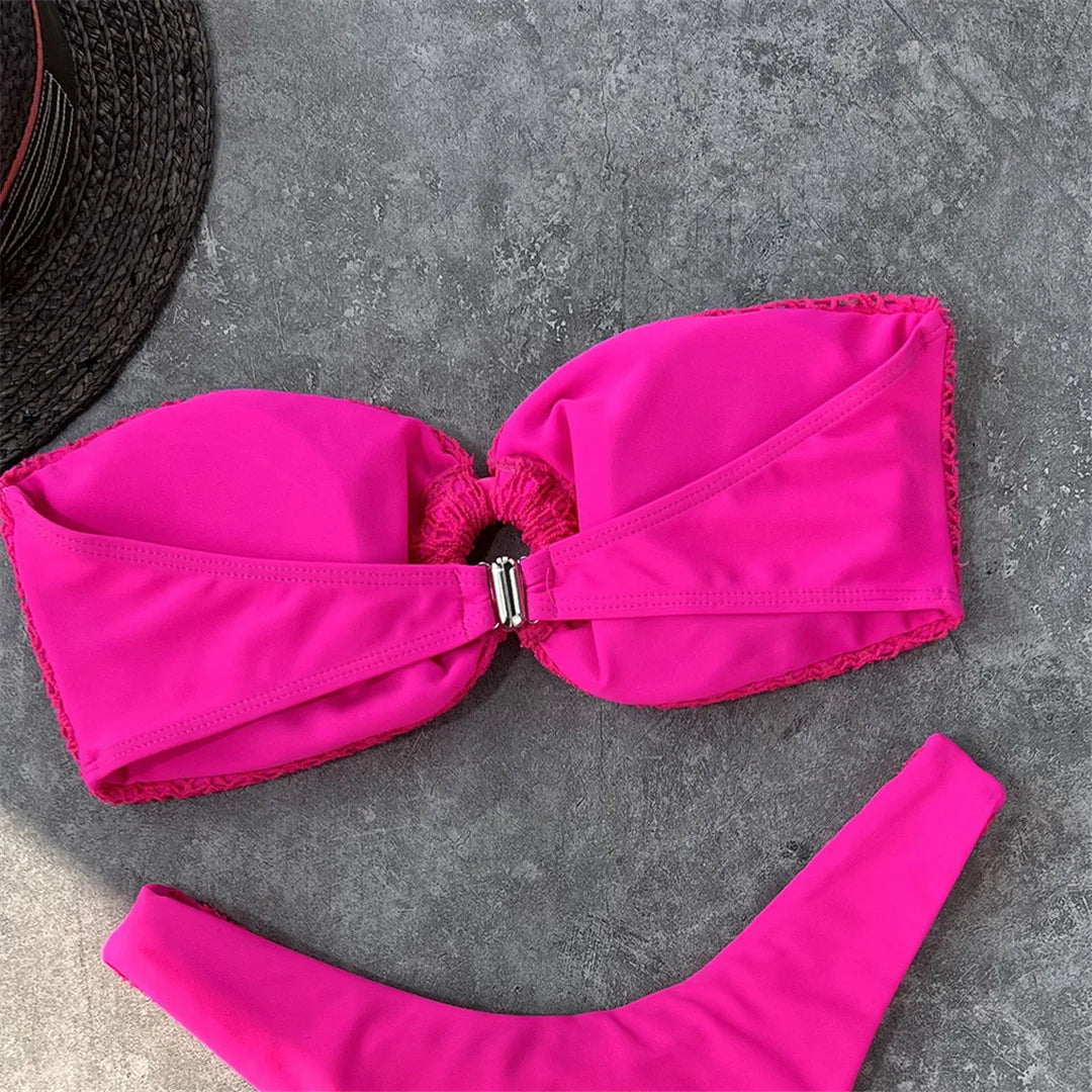 Sexy Wrinkled Bandeau Strapless Bikini Women Swimwear Female Swimsuit Two-Pieces Bikini Set Bather Bathing Suit Swim Lady V3367L