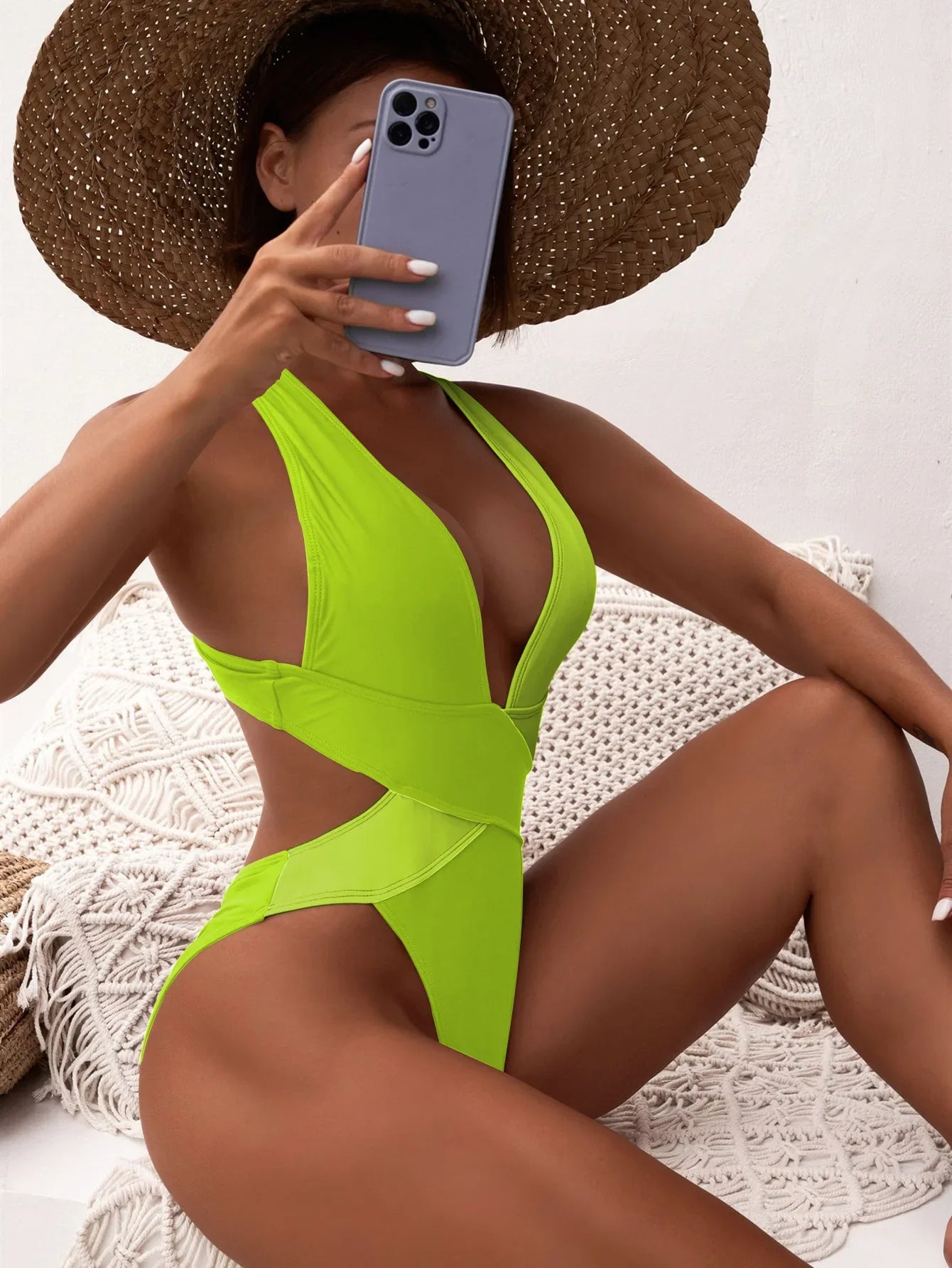 Deep V Neck One Piece Swimsuit Women Solid Red Black Criss Cross Backless Pleate Thong Bikini 2026 Beach Bathing Suit Swimwear