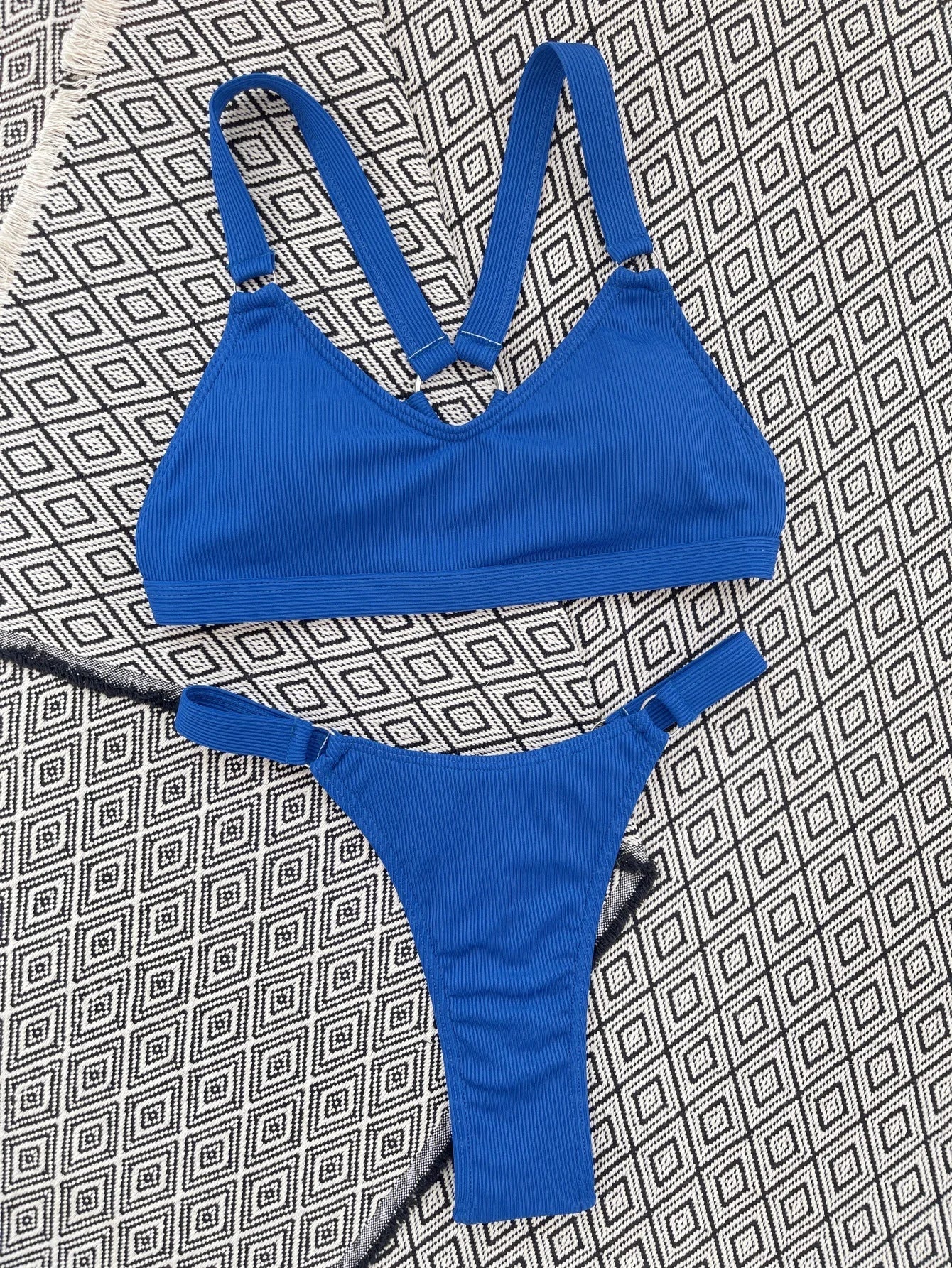 Sexy Ring Linked Backless Bikini Set Women Solid Black White Hollow Out Push Up Micro Swimsuit 2024 Bathing Suit Thong Swimwear