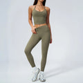 Women Tracksuit 2PCS Seamless Yoga Sets Hanging V Neck Slim Sports Tank Top Fitness Outfits Gym Running High Waist Leggings Suit