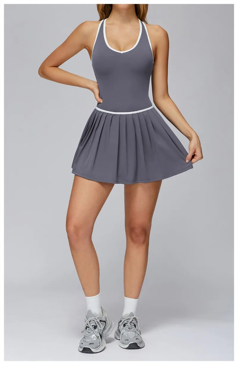 Women's Nude Yoga Clothes Beautiful Back and Slim Fit Two Anti Glare Dresses Outdoor Sports Running and Leisure Fitness Clothes