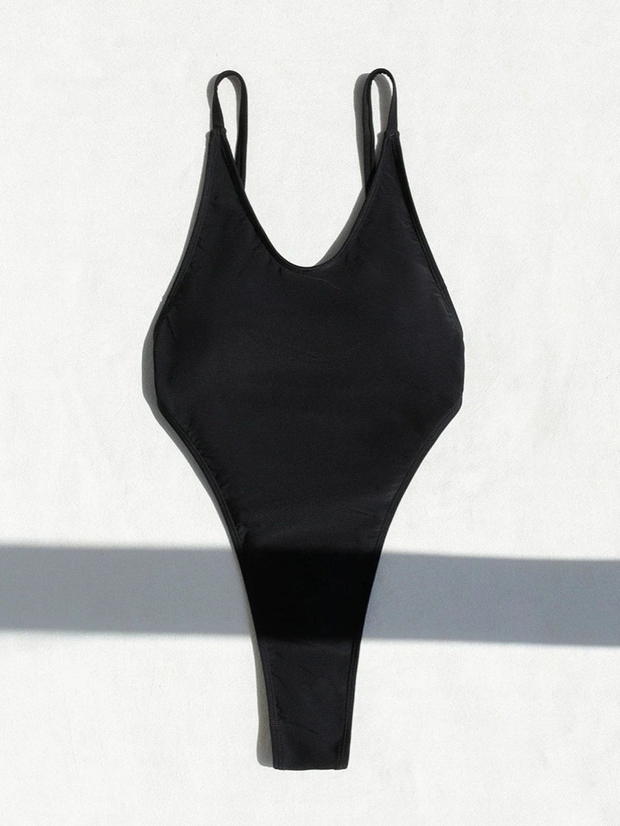 DEKA Fashion Solid One Piece Swimsuit High Cut Women Sexy Deep V Neck Backless Bathing Suit Summer Bodysuits Bikini Beachwear