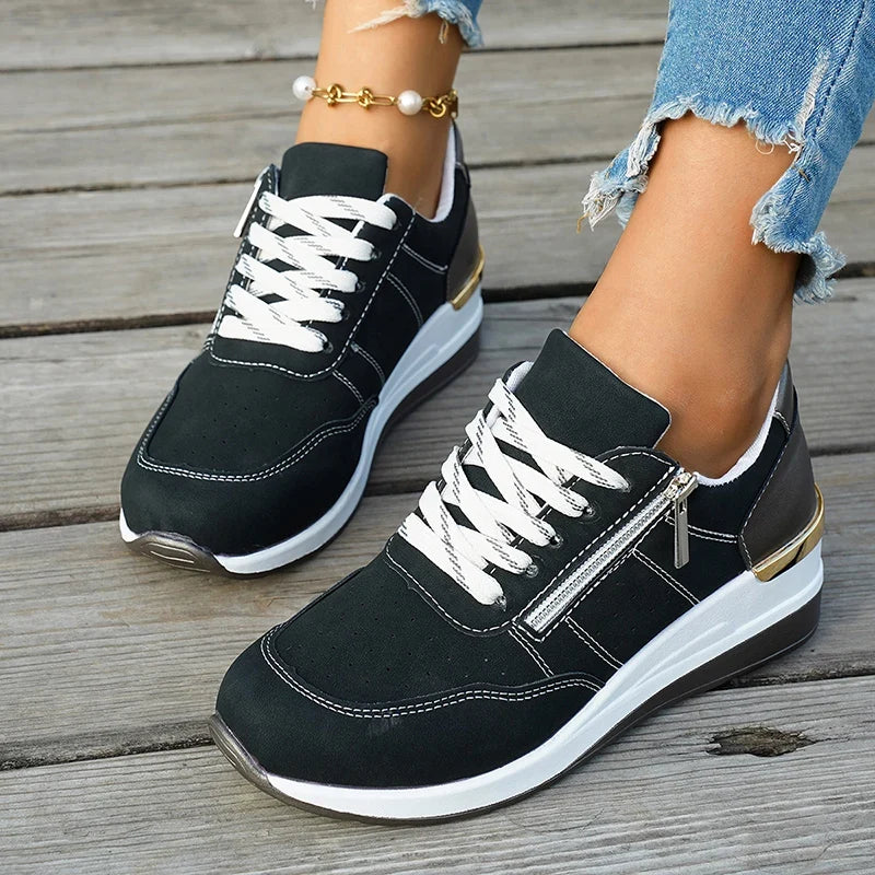 Plus Size 44 Platform Casual Sneakers for Women Lace Up Anti Slip Thick Sole Sport Shoes Woman 2026 Spring Zipper Walking Shoes