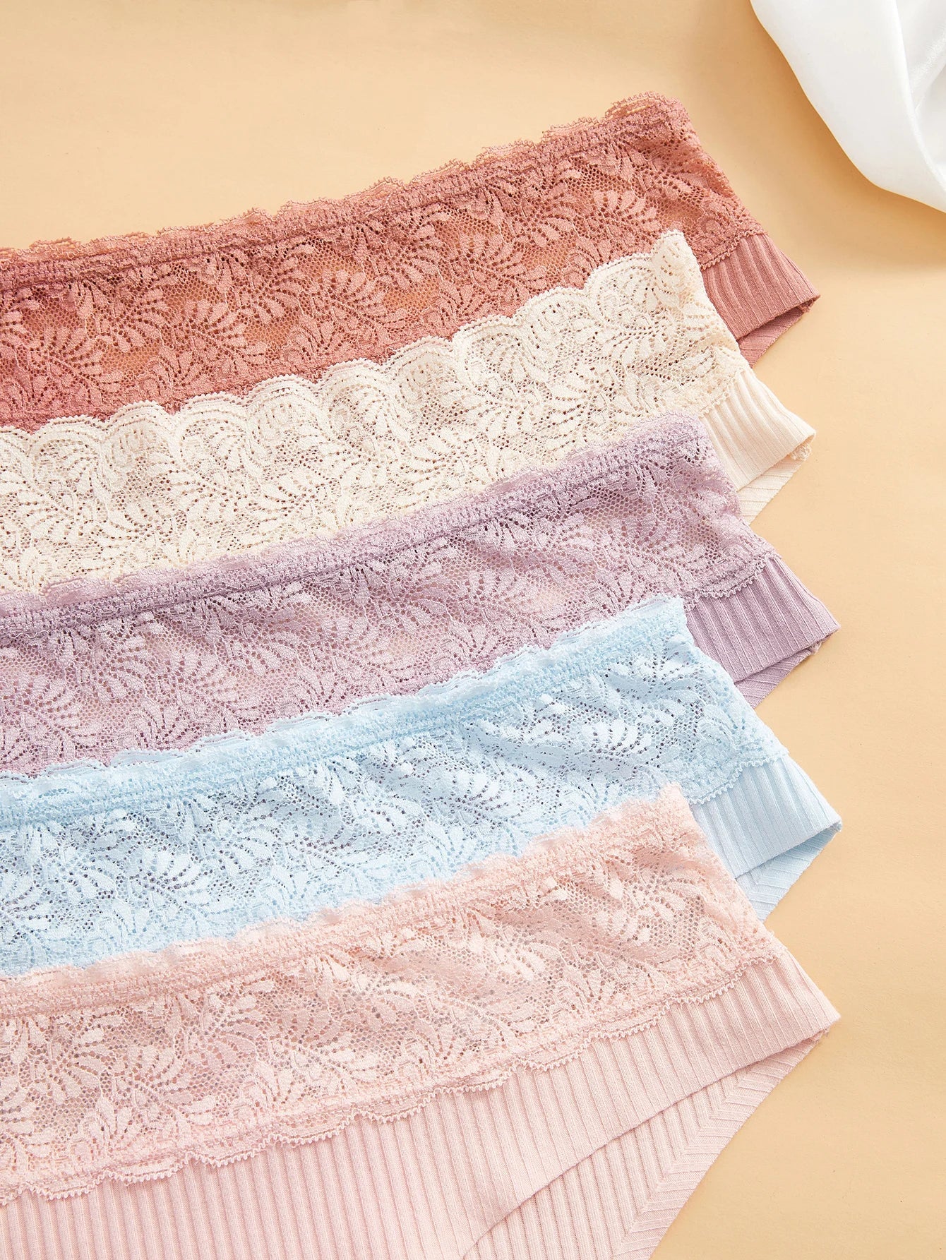 5-Pack Women's Panties Floral Lace Patchwork Ribbed Solid Briefs Breathable Soft Lingerie