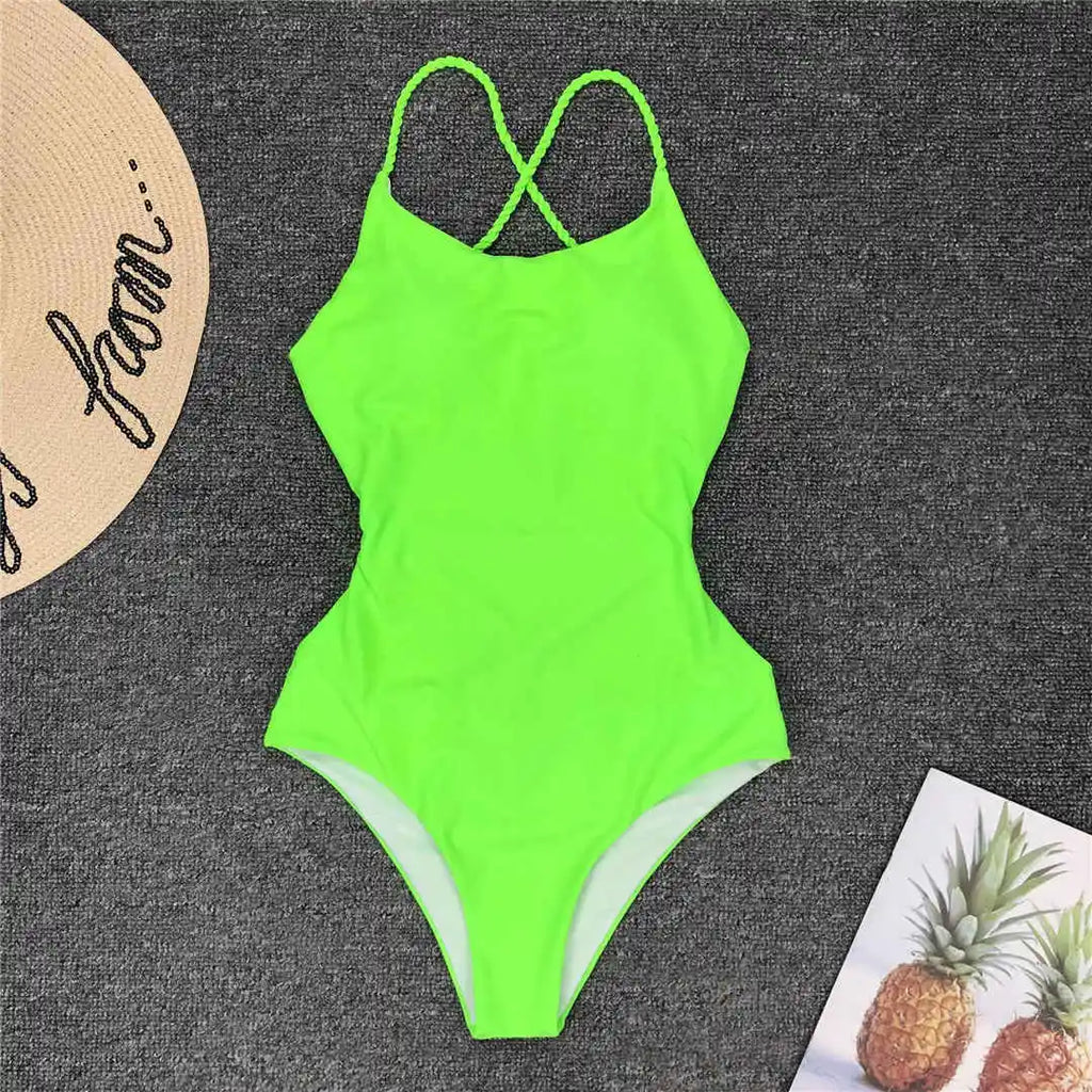 7 Colors 2025 Braided Strap Cross Back Sexy One Piece Swimsuit Women Swimwear Female Bather Bathing Suit Swim Lady V127