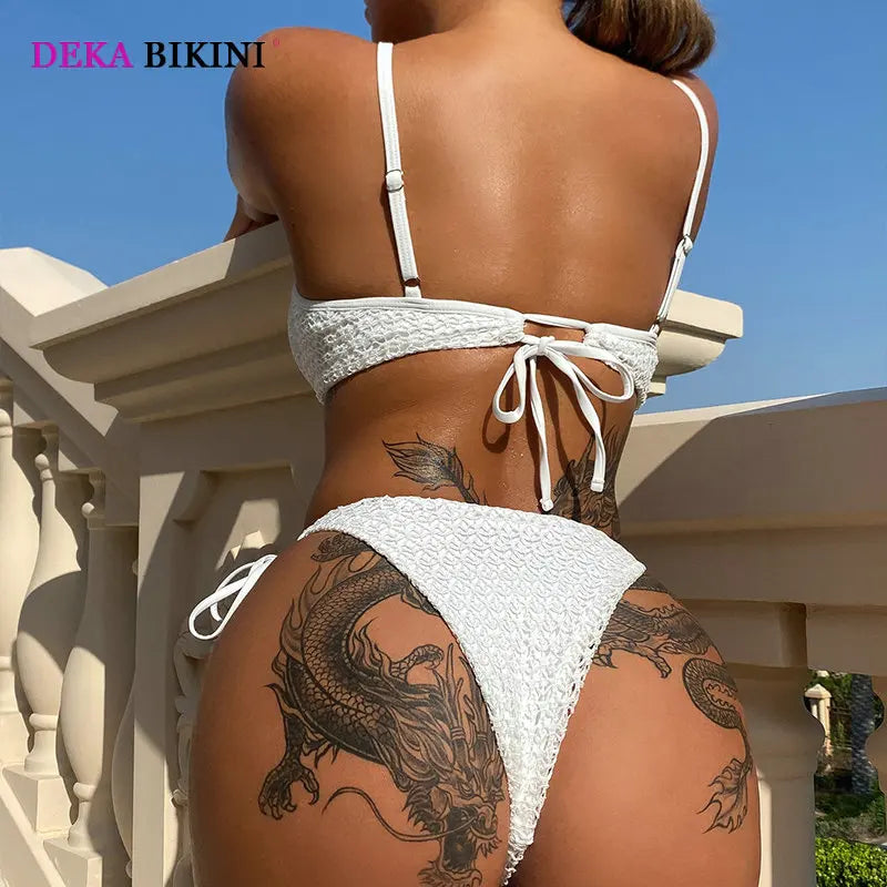 DEKA Women Swimwear Underwire Push Up Bikini Set Summer Fashion Lace Bandage Bra+Briefs Match Bathing Suit Holiday Beachwear