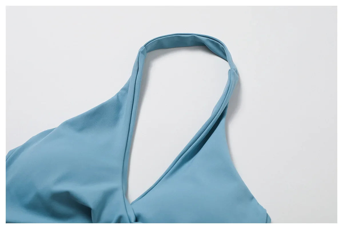 Women's Nylon Sports Bra Halter Sports Underwear Front Twist Naked Feel Sexy Yoga Gym Push Up Workout Padded Bralette Bathsuit